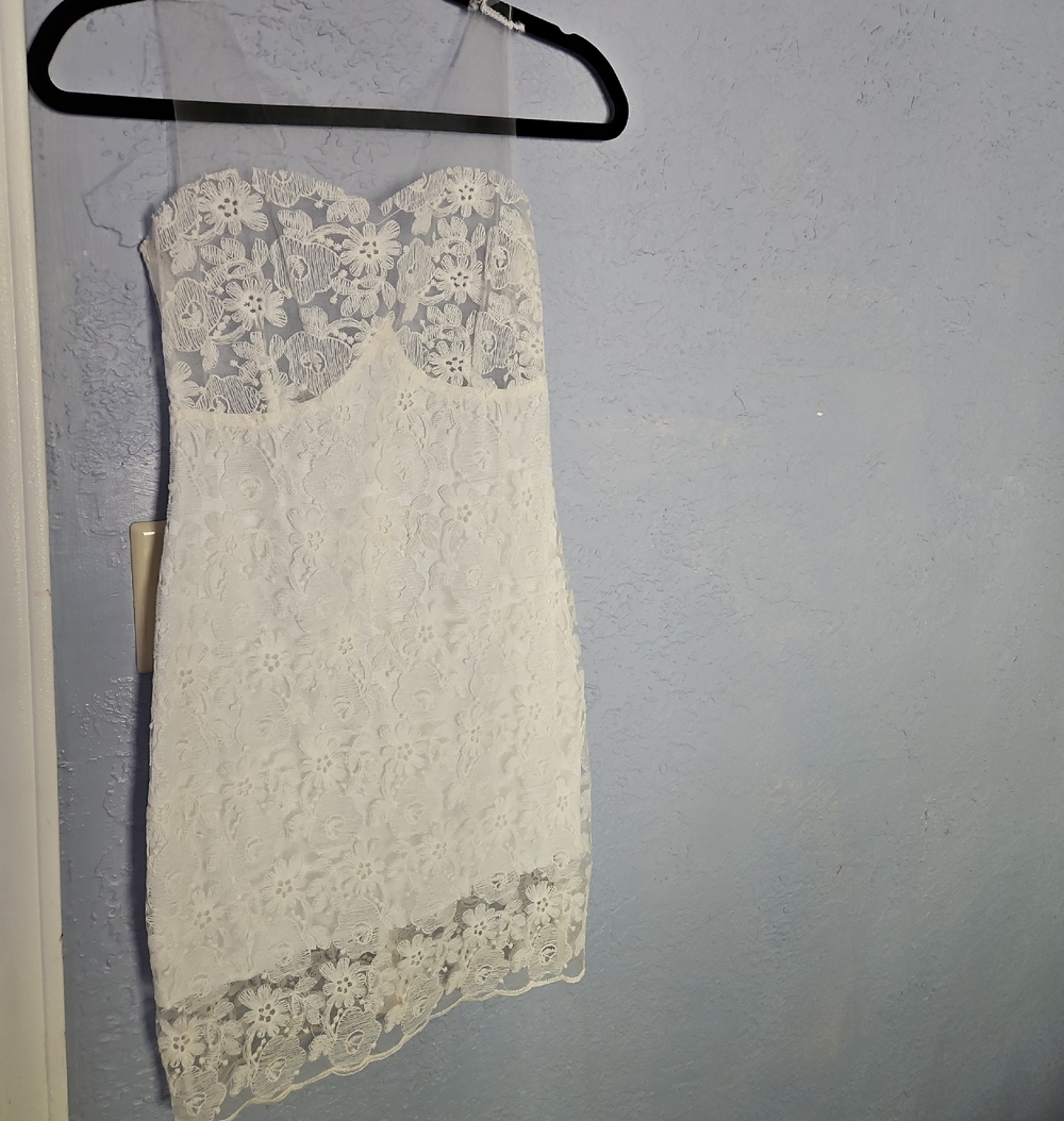 White Lace Strapless Mini Dress